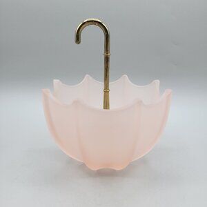 Fenton Pink Satin Glass Umbrella Shaped Trinket Candy Dish Brass Handle